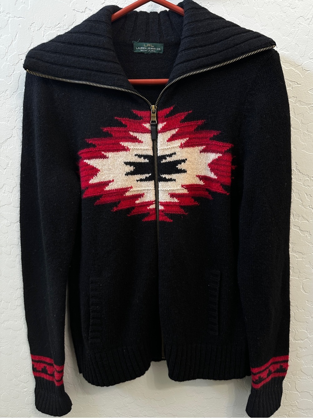 Lauren Jeans Co Ralph Lauren Southwestern Knit Sweater- Est. Medium- Black Red W